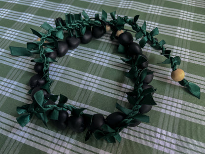Kukui Nut & Ribbon Maile Twisted Car Lei